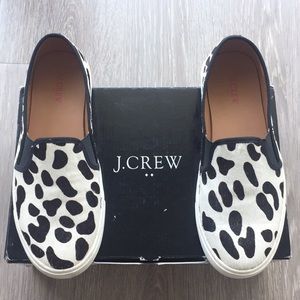 J. Crew Snow Leopard Calf Hair Slip-On Sneakers